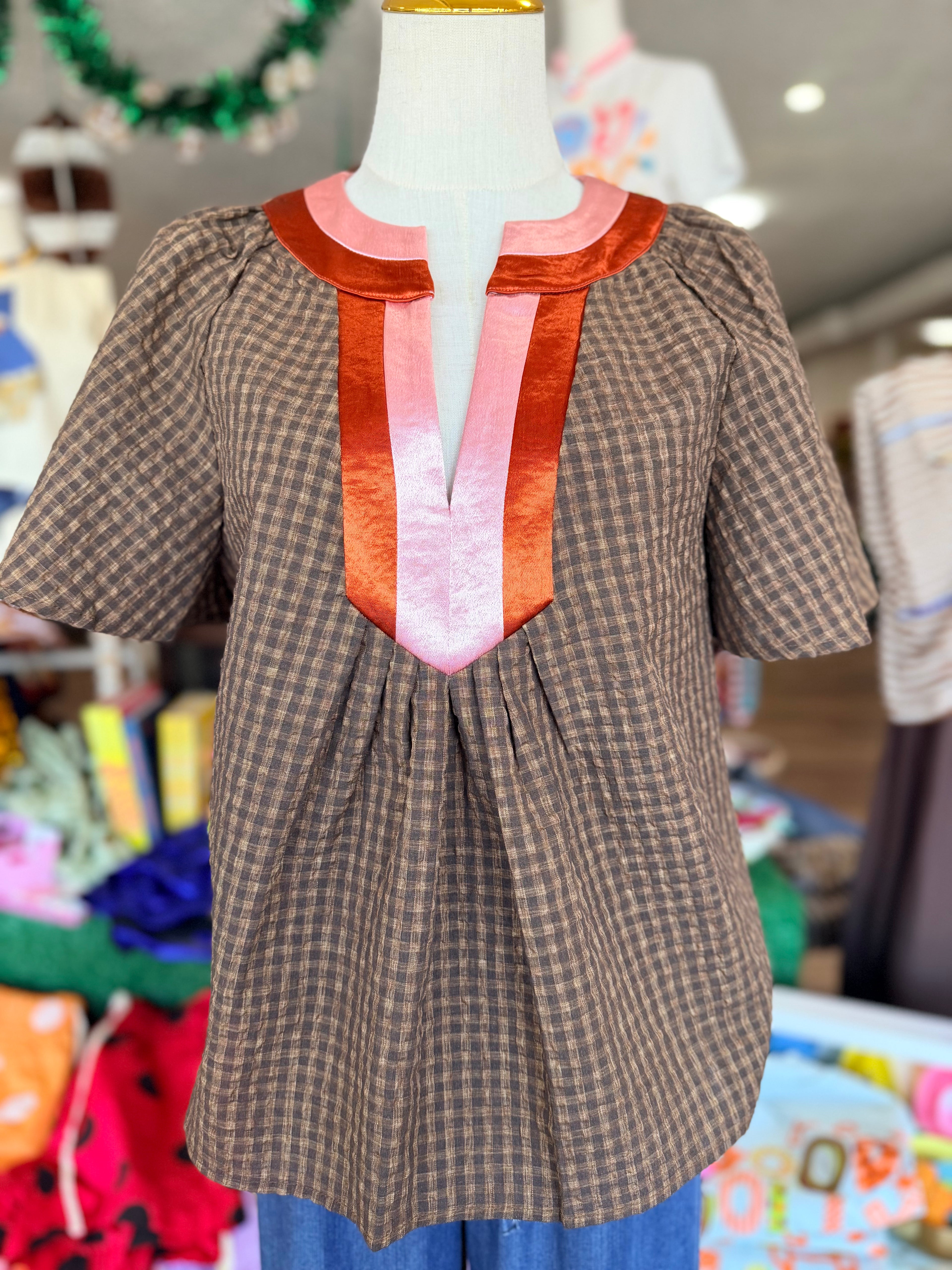 Gingham Textured Top