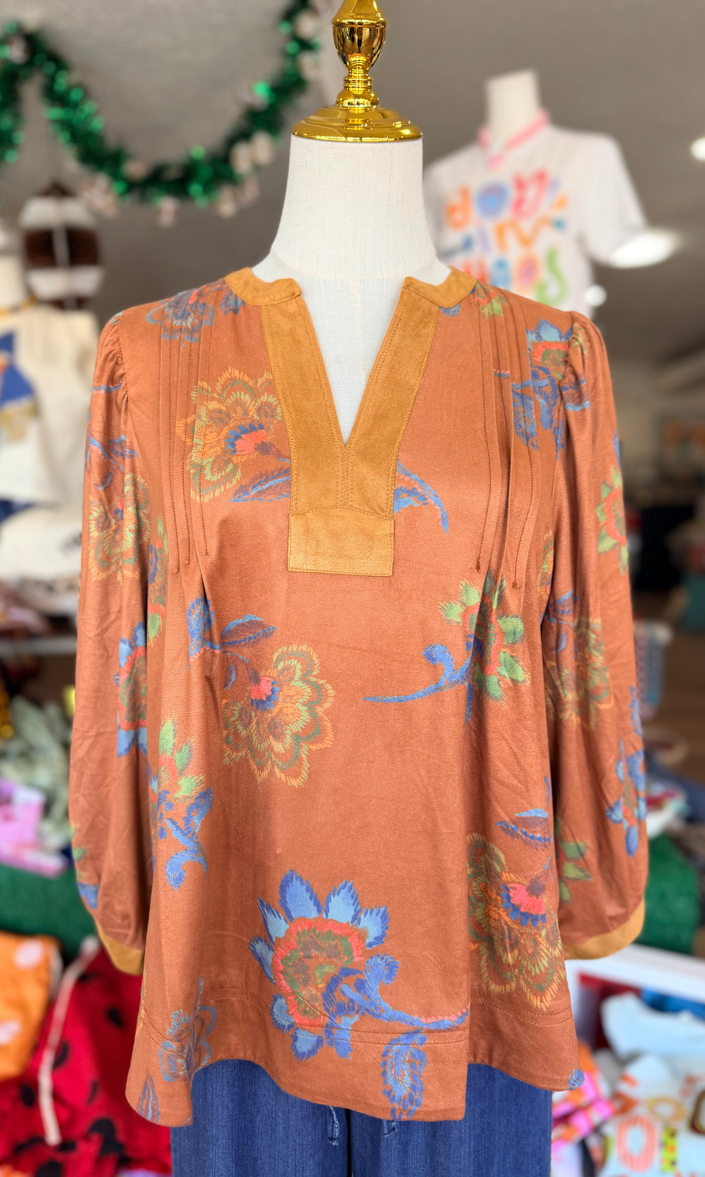 Bubble Sleeve Flower Print top