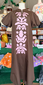 Brown Midi Applique Dress