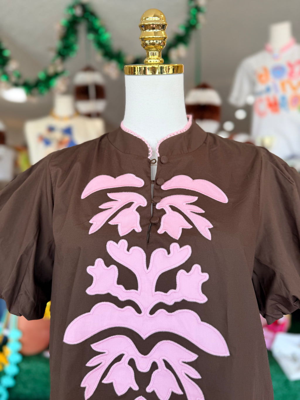 Brown Midi Applique Dress