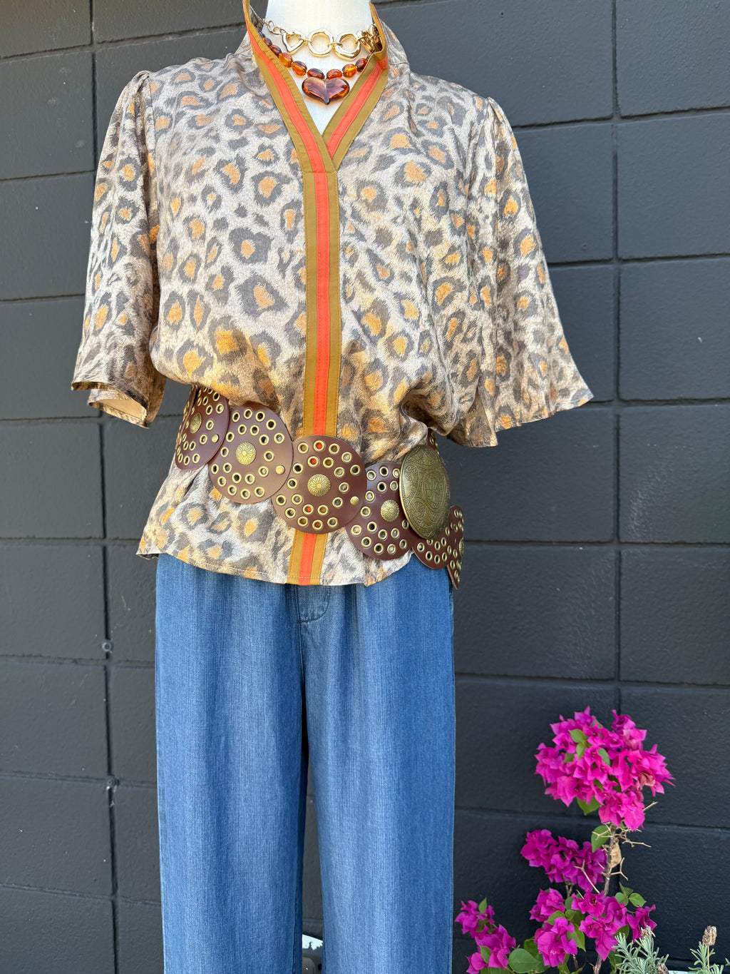 Brown Metallic Leopard Top