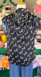 Black Satin High Neck Horse Top