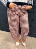 Washed Gingham Printed Barrel Pants