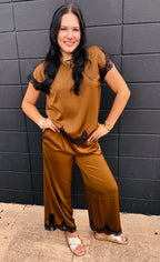 Stretch Satin Lace Top & Pant Set