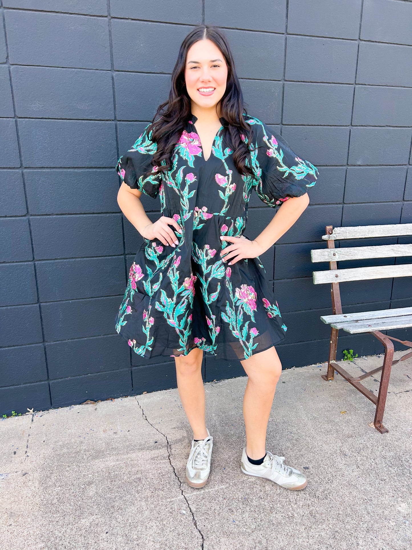 Puff Sleeve Textured Dress