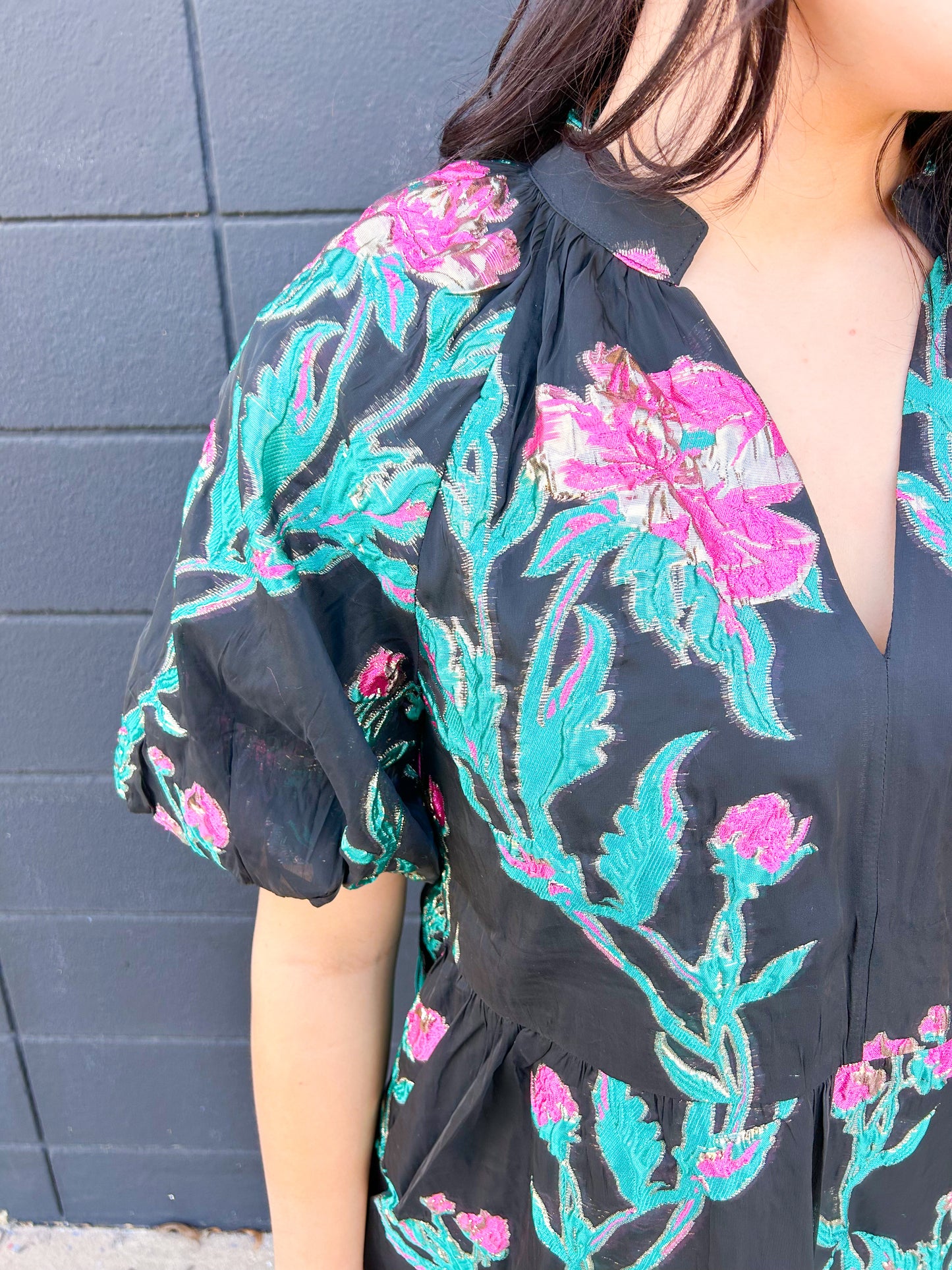 Puff Sleeve Textured Dress