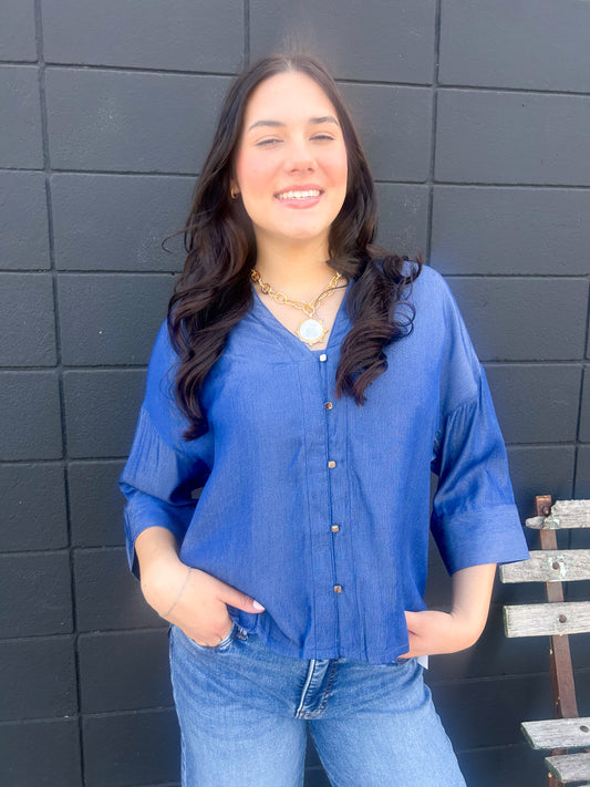 Ruffle V-Neck Wide Sleeve Top