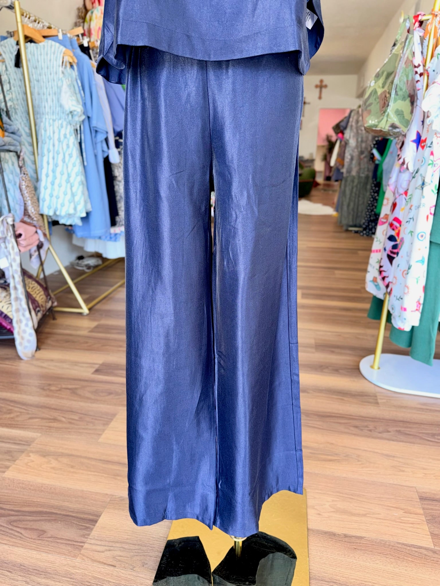 Navy Satin Pants