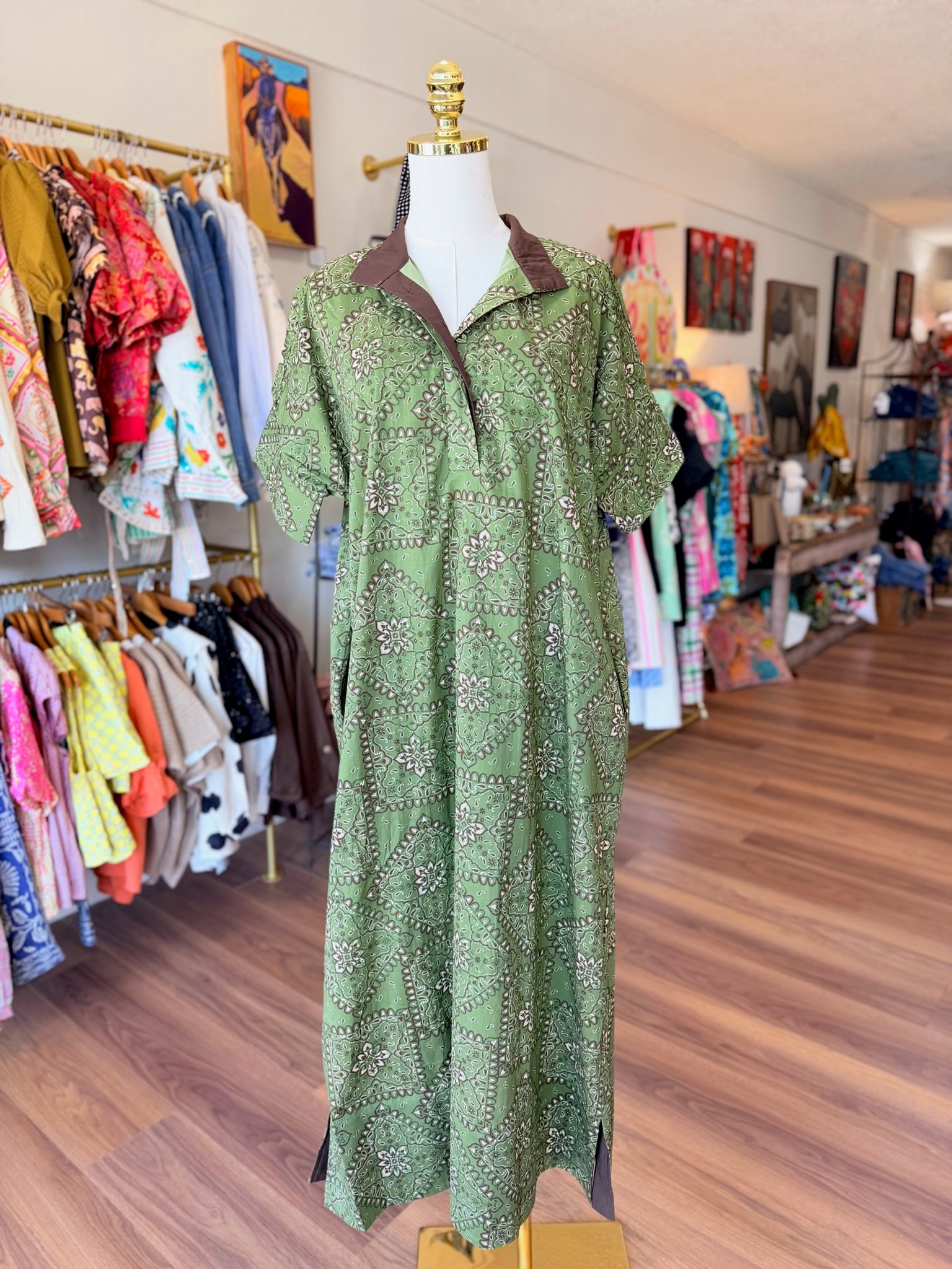 Olive Paisley Print Dress