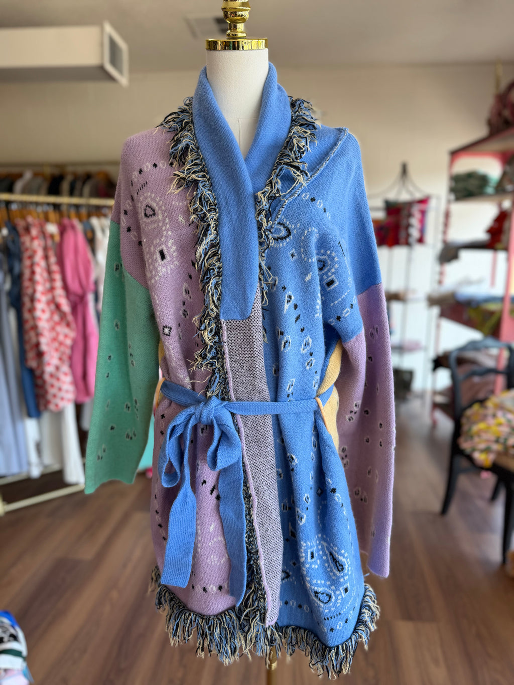 Paisley Print Contrast Cardigan