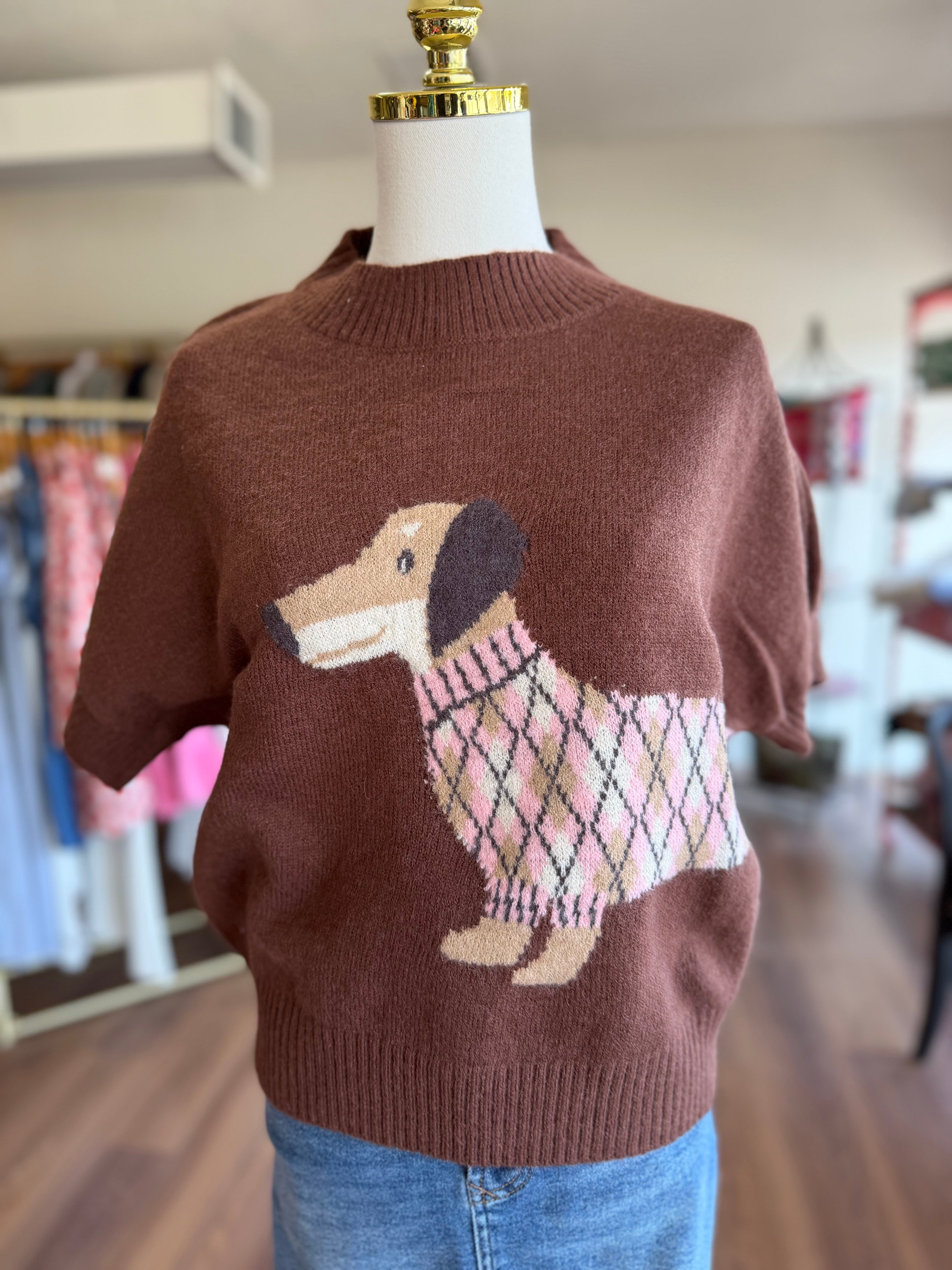 Dog Short Sleeve Knit Sweater