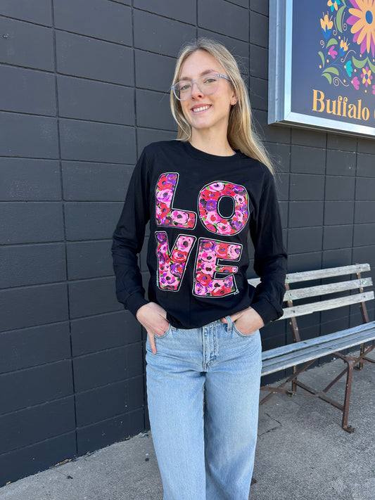 Stacked Floral LOVE Long Sleeve Tee
