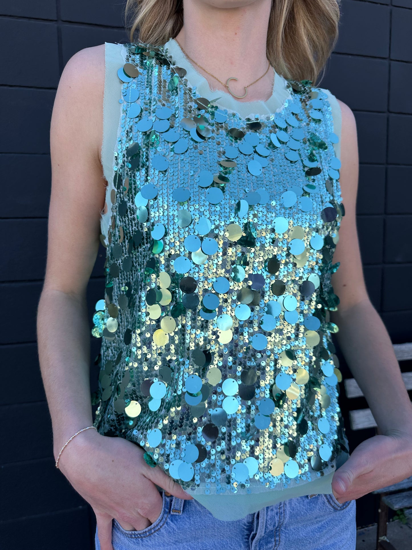 Sparkly Sequin Sleeveless Party Vest Top