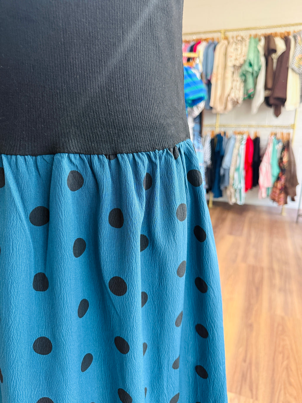 Mock Neck Combo Polka Dot Midi Dress