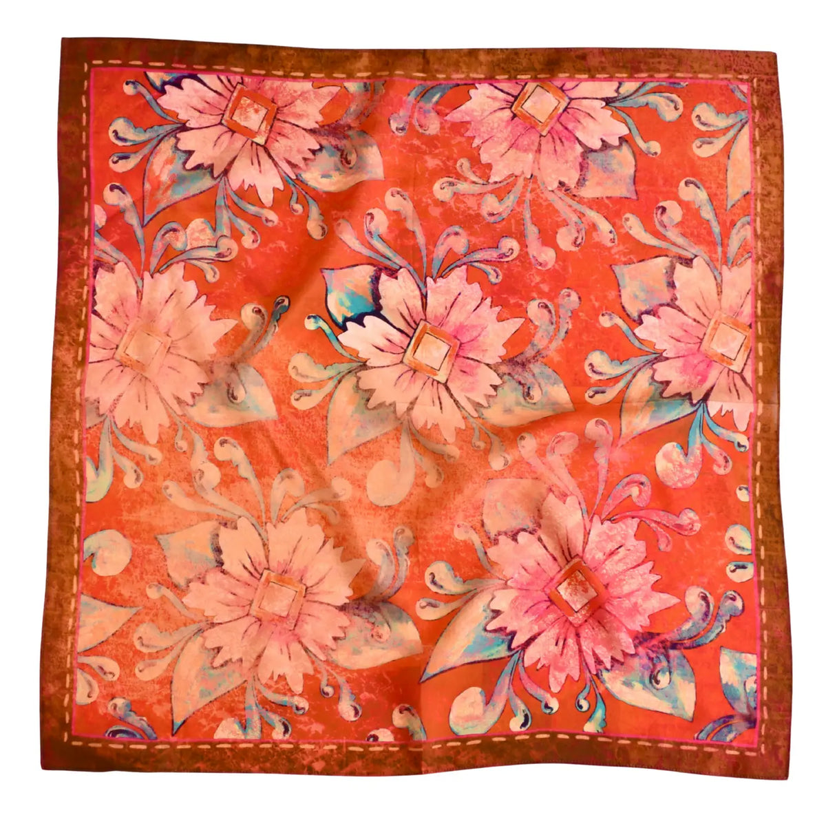 Rust Rodeo Red Floral Silk Western Cowgirl Wild Rag
