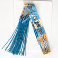 Blue And Yellow Scarf Horse Pattern Fringe Twilly