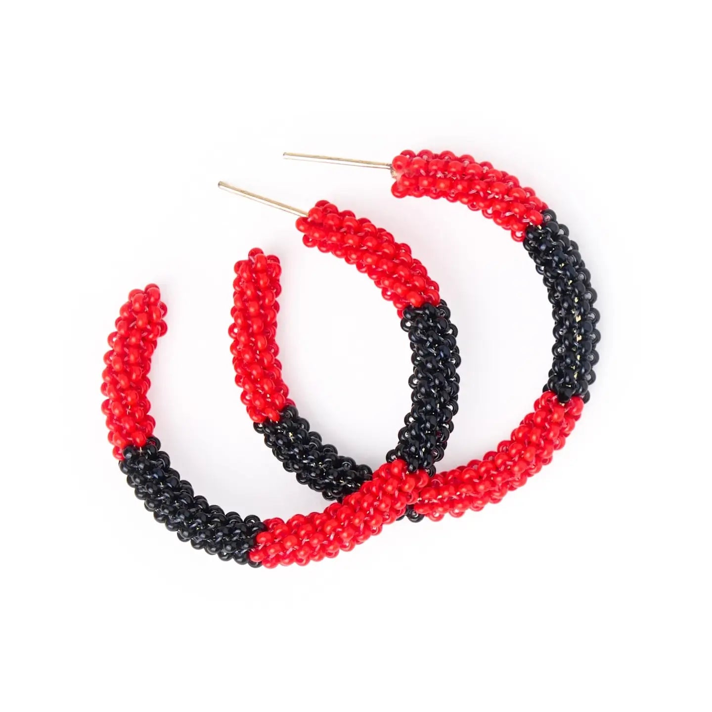 Red Color Block Hoop Earrings