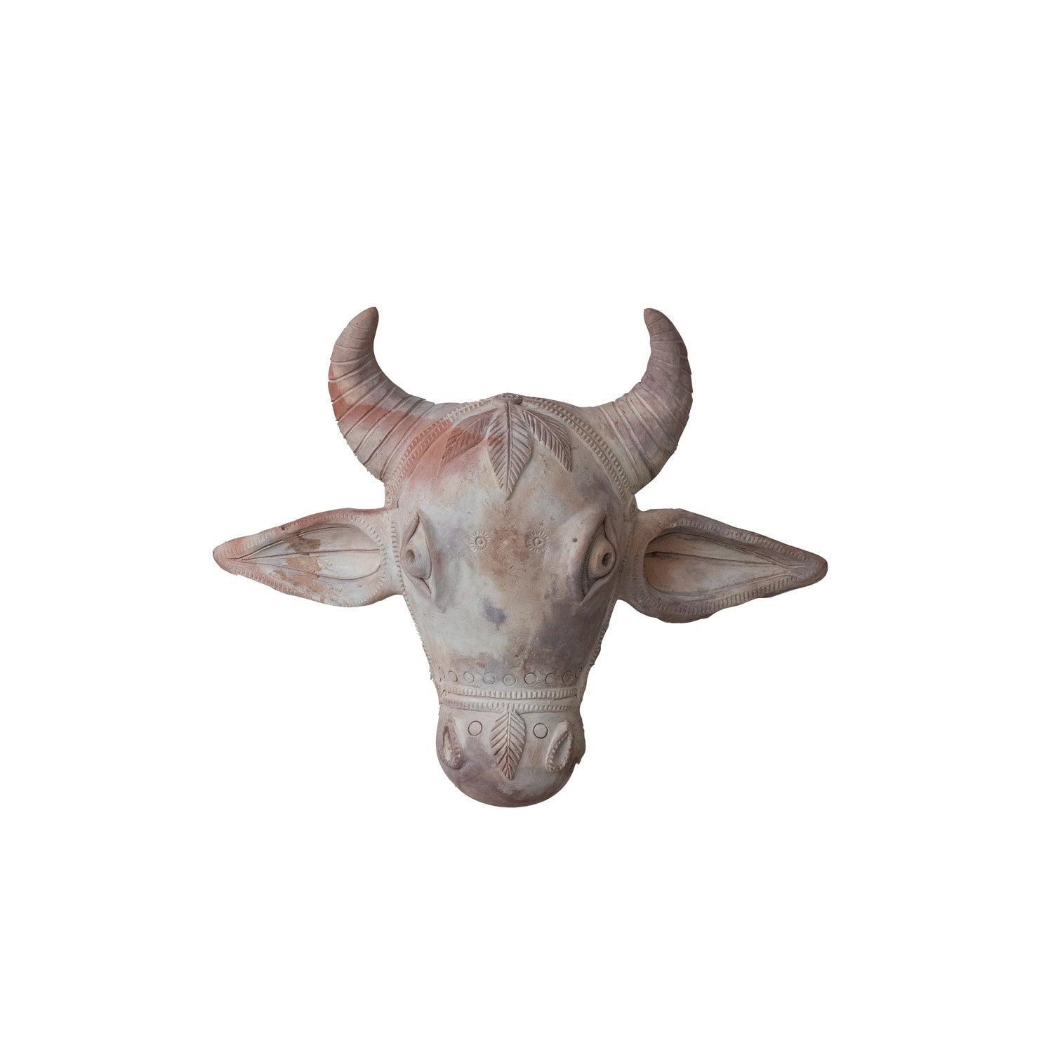 Whitewashed Handmade Terra-cotta Cow Head