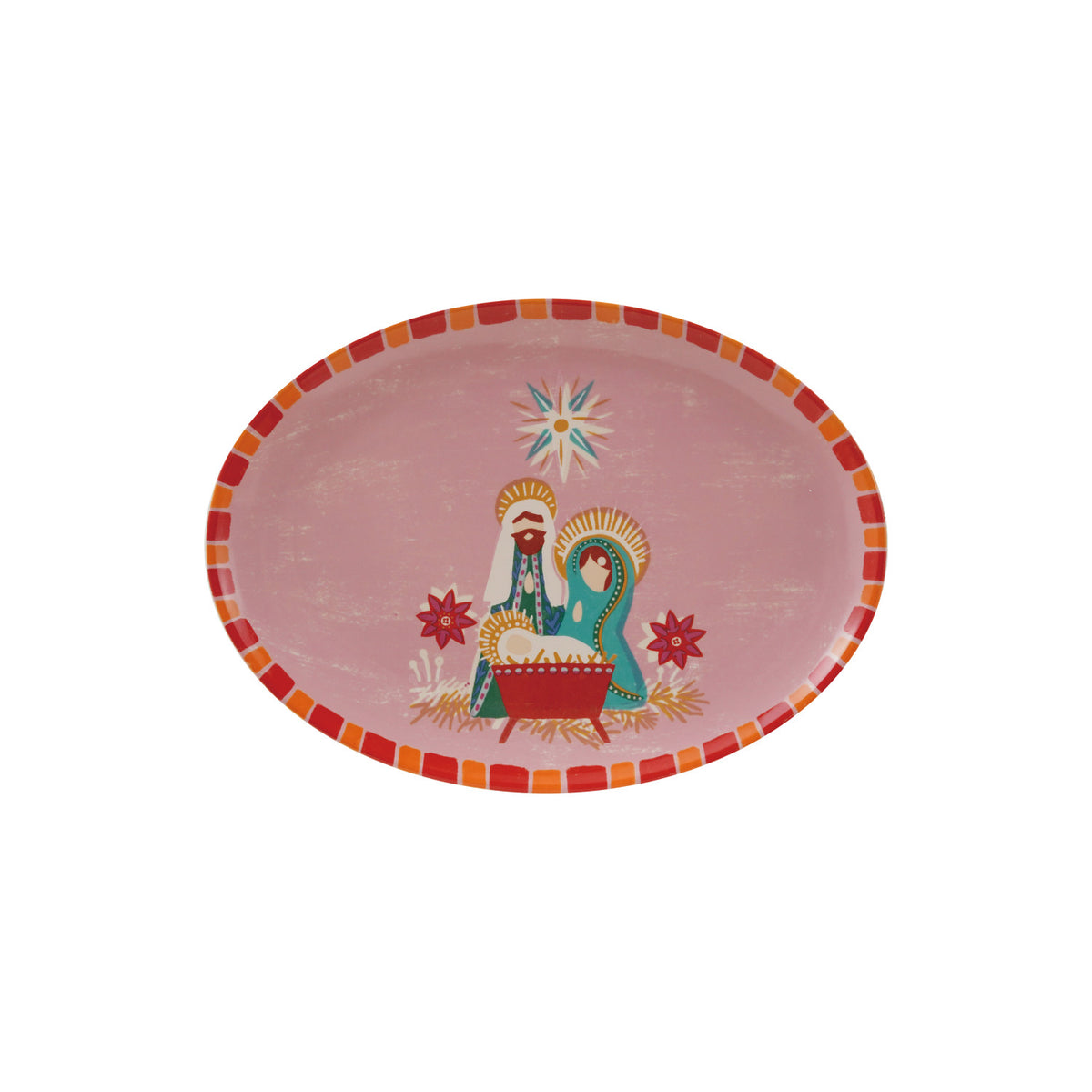 Stoneware Platter with Holy Family & Striped Border