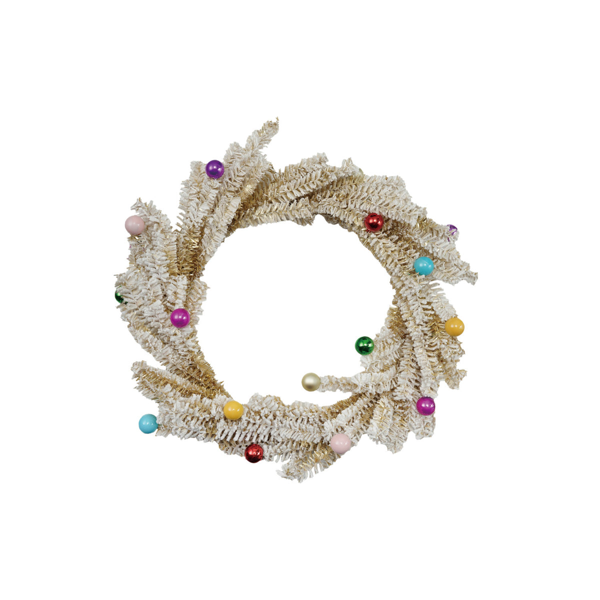 18" Round Plastic Wreath with Ball Ornaments, Snow Finish