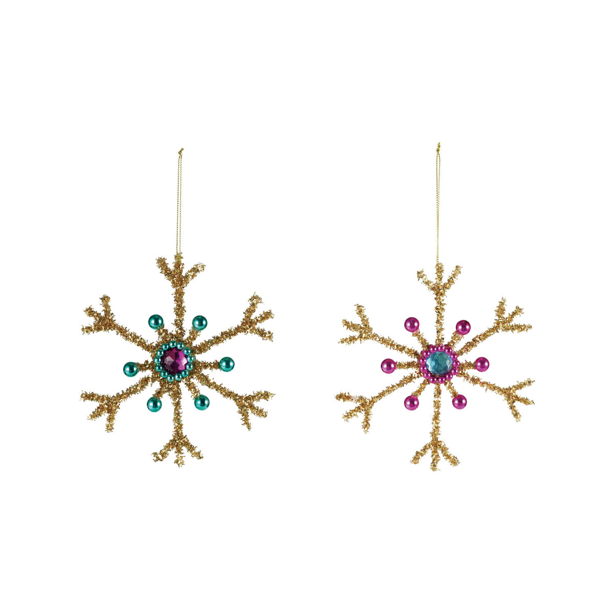 Metal Snowflake Ornament with Beads & Jewel