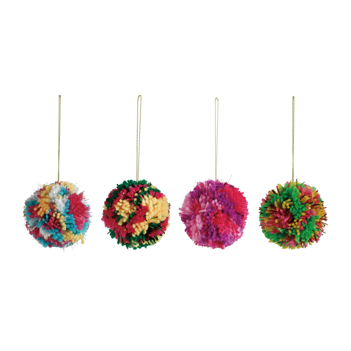Fabric Pom Pom Ornament with Tinsel